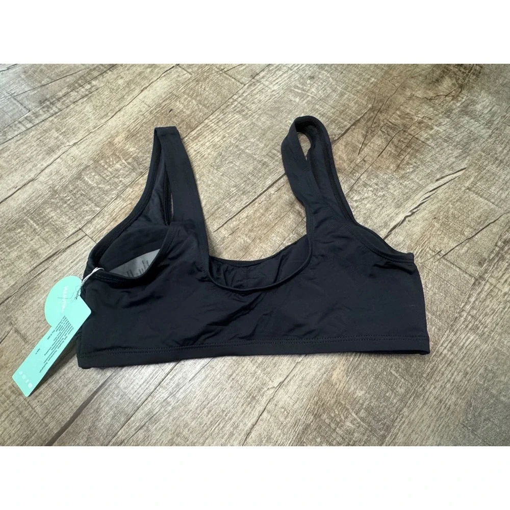 Beautikini Womens Black Scoop Neck Bikini Top Swimsuit Size S Wide Straps